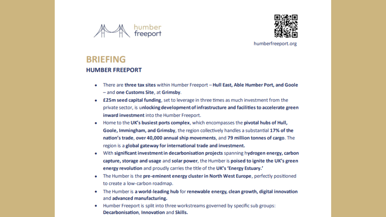 Humber Freeport brief with facts for the media